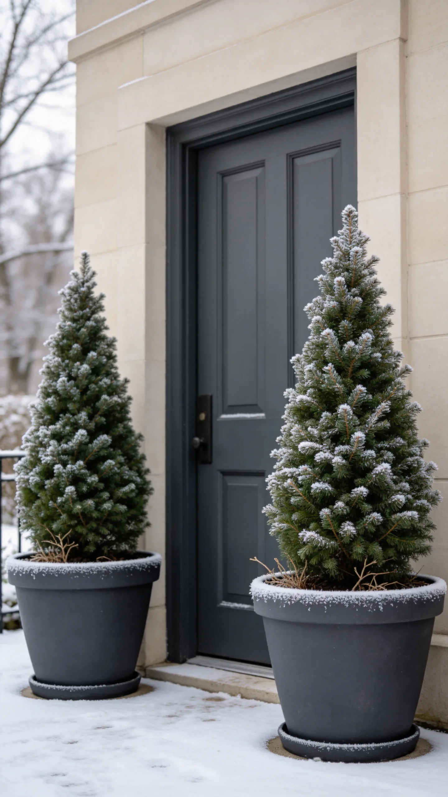 1. Frame the Front Door With Potted Dwarf Conifers