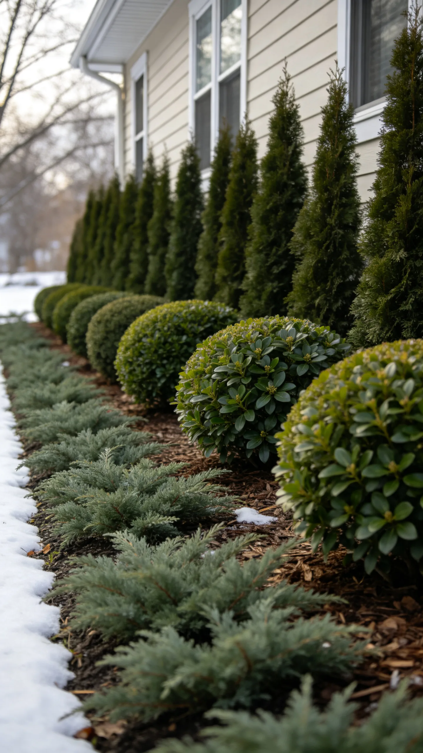 2. Build a Layered Evergreen Foundation Border