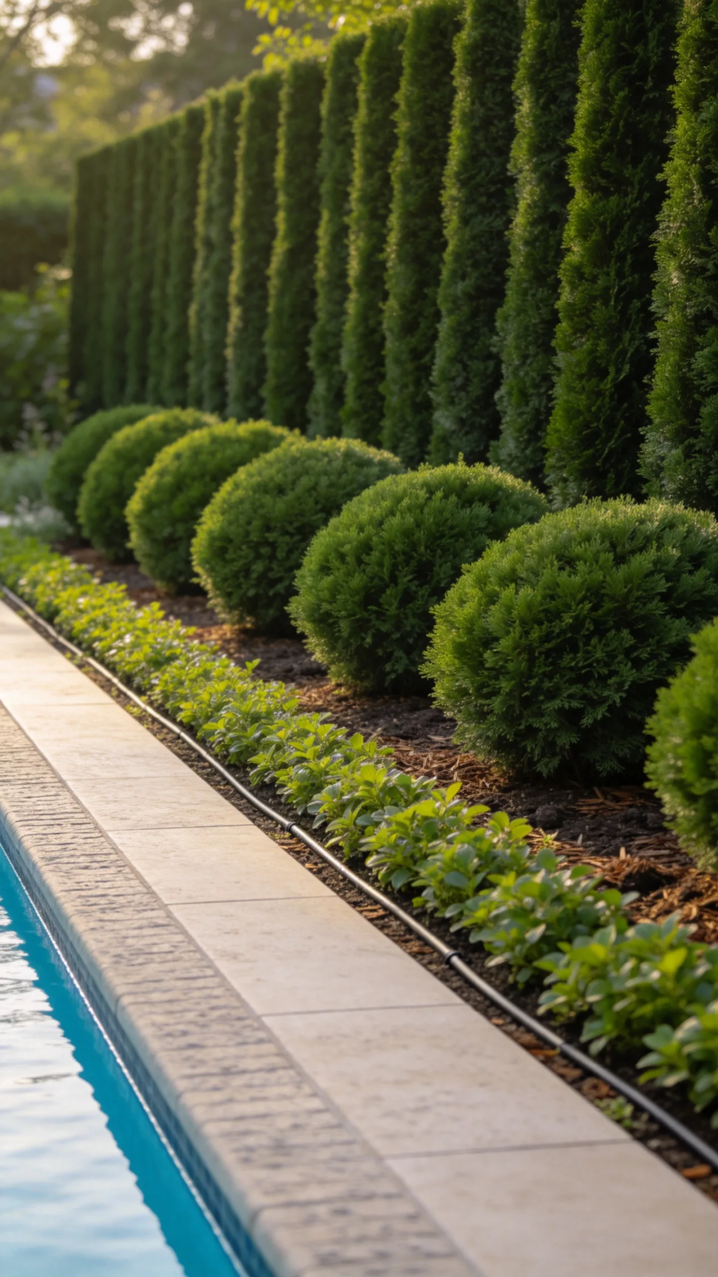 2. Frame the Pool With Layered Evergreen Planting