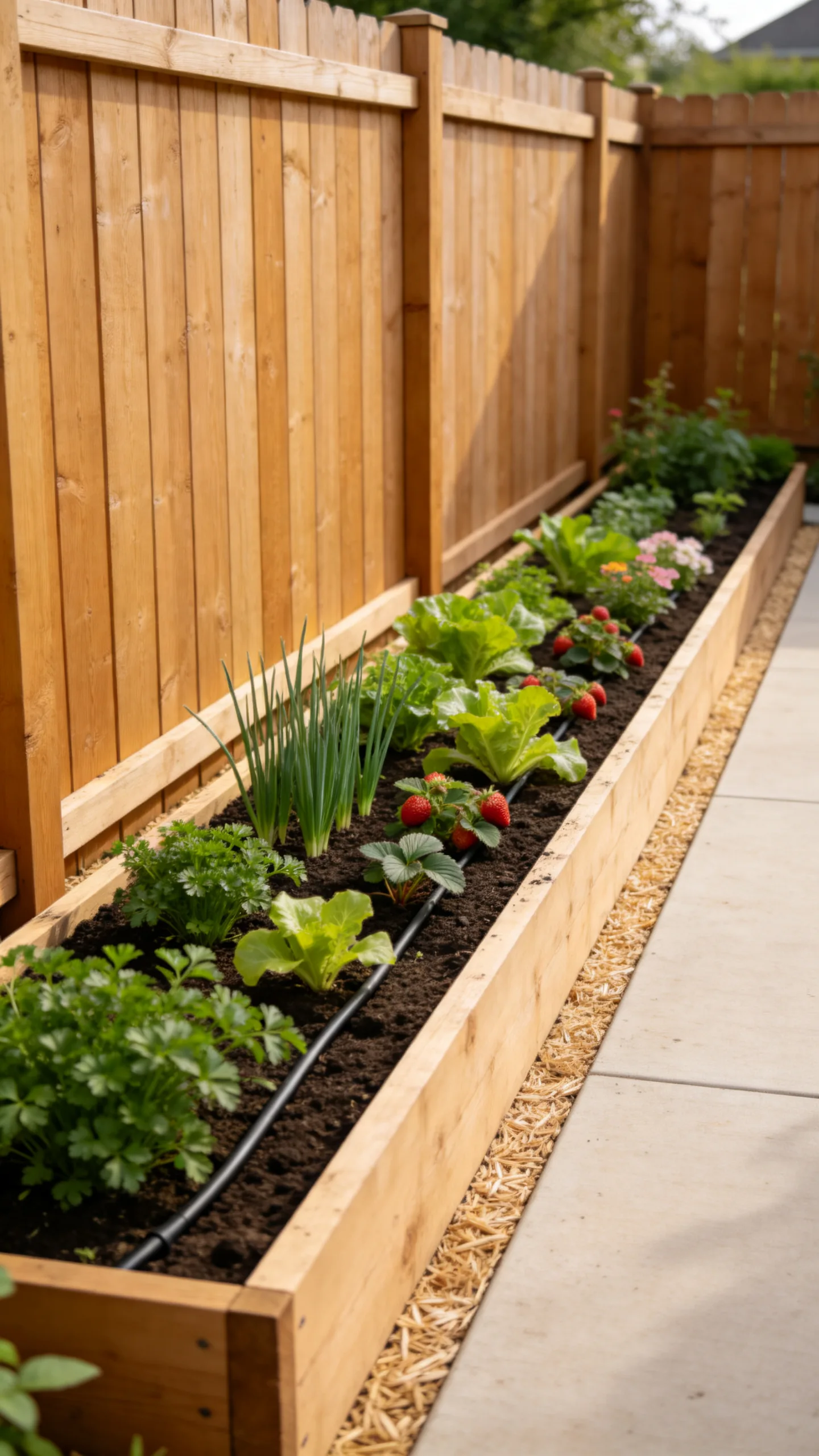 3. Install a Narrow Raised Bed Along a Fence