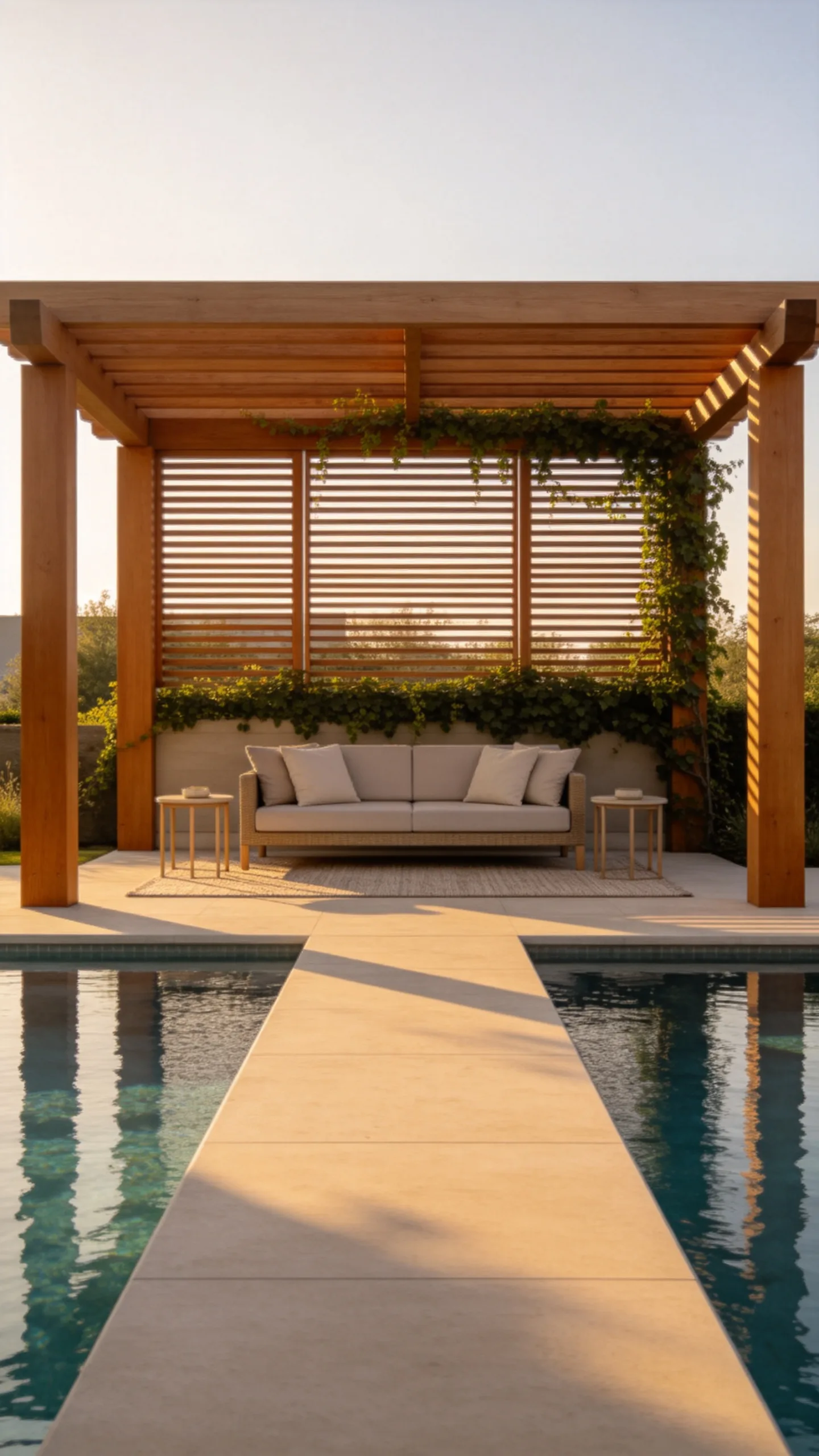 3. Add a Pergola-Covered Poolside Lounge