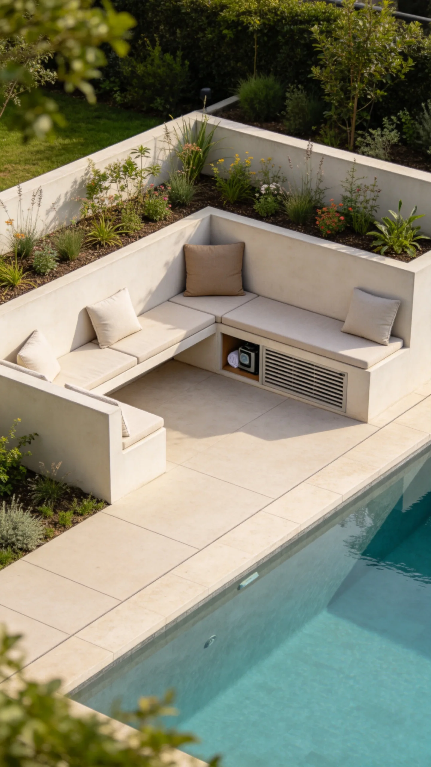 13. Wrap a Small Pool With Built-In Bench Seating