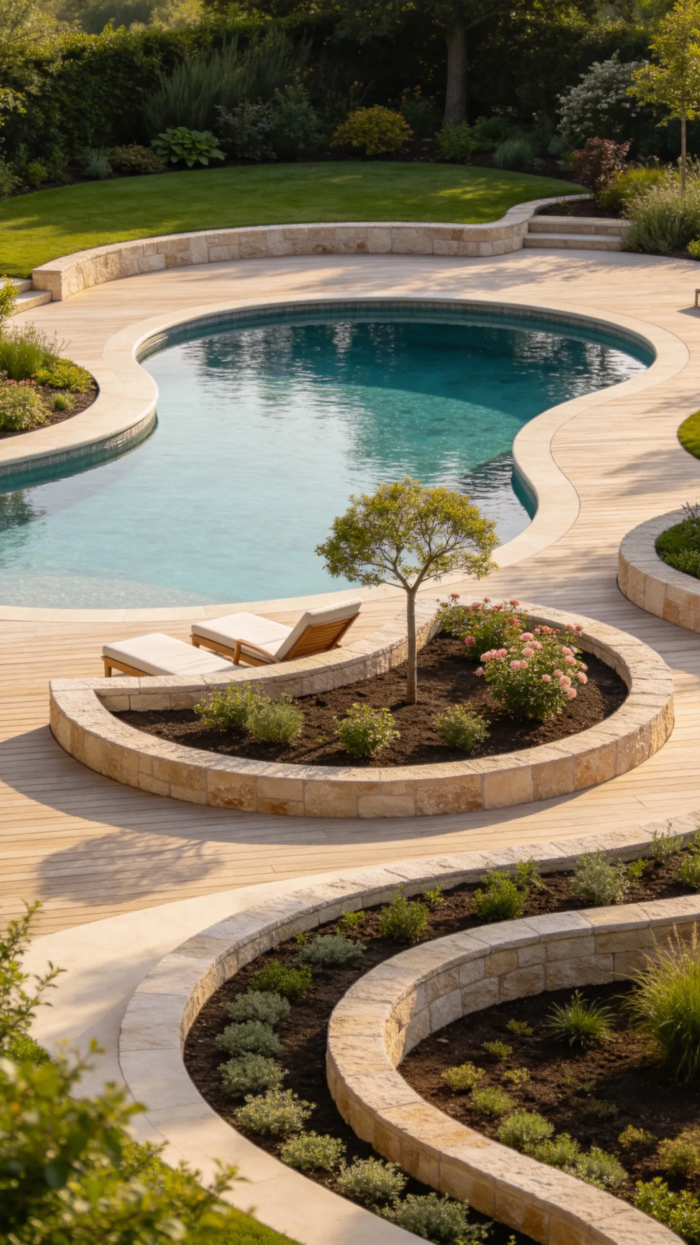 17. Pair a Curved Pool With Rounded Planting Beds